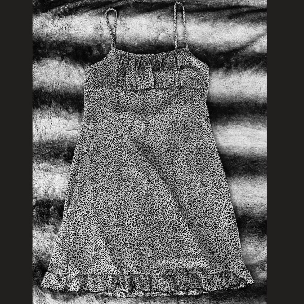 M Collection - Lingerie Grey Cheetah Ruched Slip Mini Dress